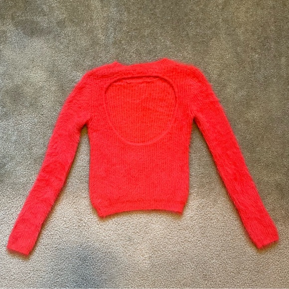 ZARA Fuzzy Red Sweater with Back Cut Out - Picture 3 of 6